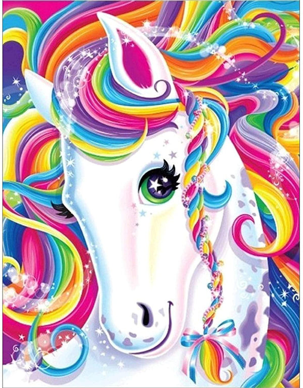 Pinturas con Diamantes Unicornio Multicolor (20 x 25) - Pintura Diamante Cuadrado - Animales, diamante cuadrado, diamond painting, infantil, niña, Niños, pintura con diamante, unicornio 