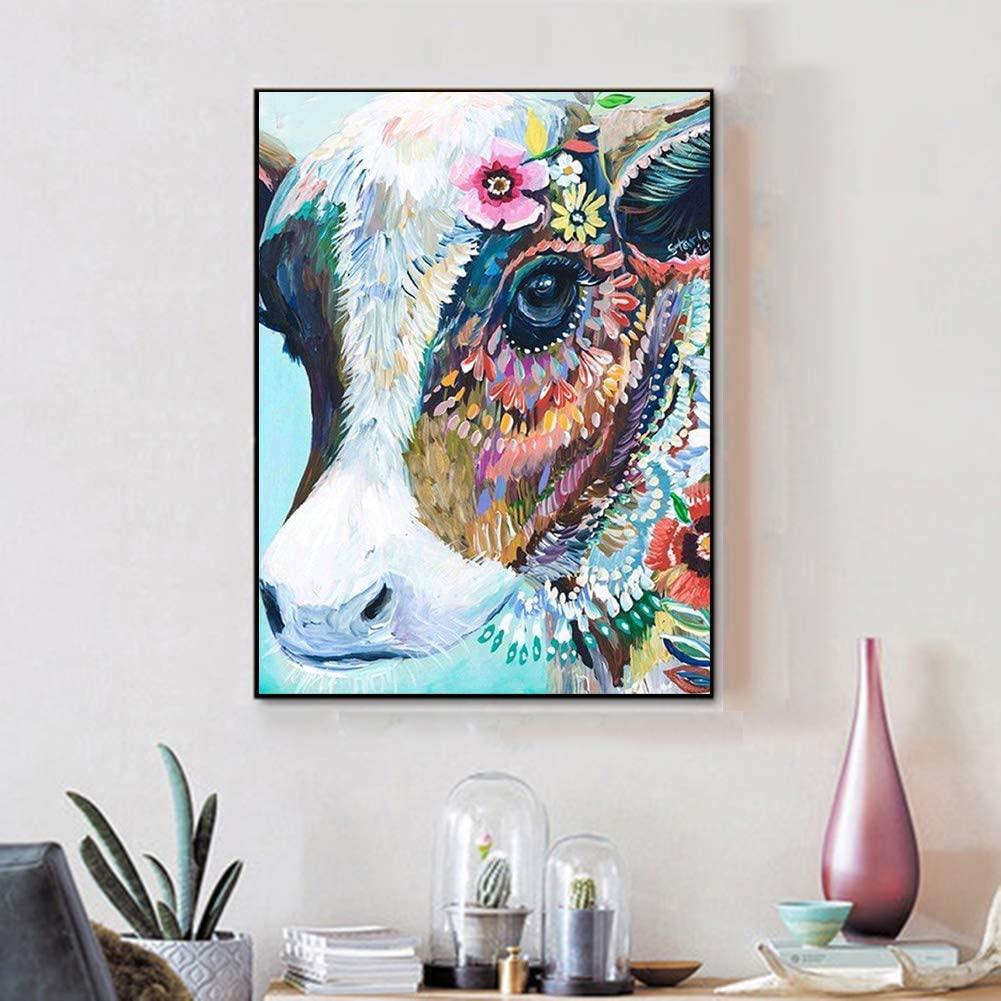 Pinturas con Diamantes Vaca Floral (30x40) - Pintura Diamante Cuadrado - Animales, bordado diamante, diamond painting, FLOR, floral, mostacilla cuadrada, pastel, vaca 