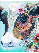 Pinturas con Diamantes Vaca Floral (30x40) - Pintura Diamante Cuadrado - Animales, bordado diamante, diamond painting, FLOR, floral, mostacilla cuadrada, pastel, vaca 