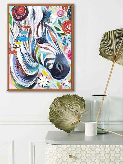 Pinturas con Diamantes Zebra Floral (30 x 40) - Pintura Diamante Cuadrado - Animales, diamond painting, FLORES, mostacilla cuadrada, PINTURA DIAMANTES, ZEBRA 