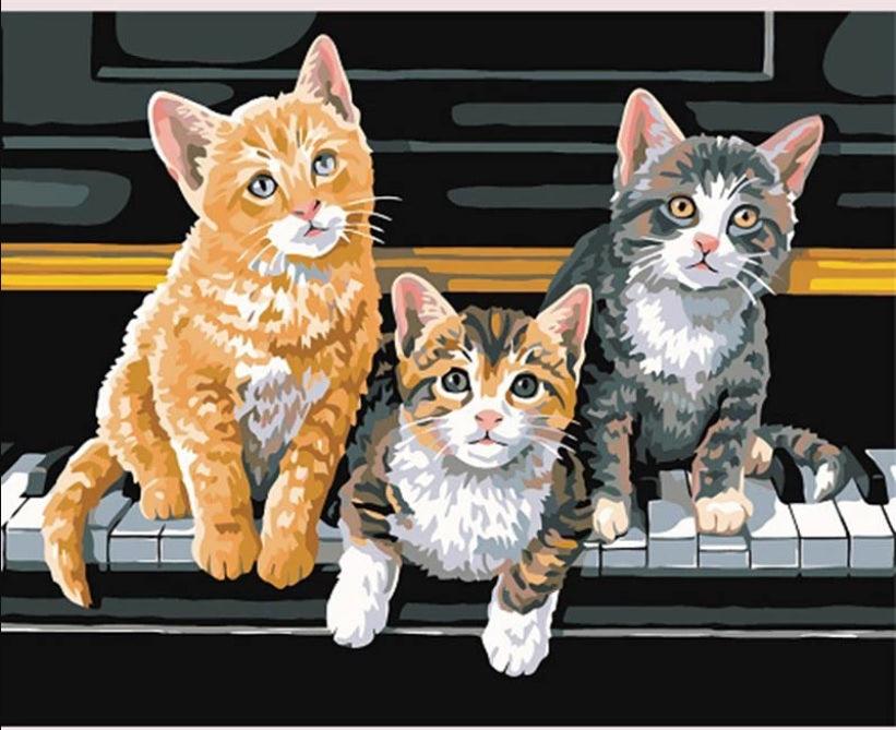 Pinturas con Números Gatos musicales - Pintura por Numero (50x40) - Gato, MUSICA, Paint By Numbers, piano, Pintura con Número, pintura por números 