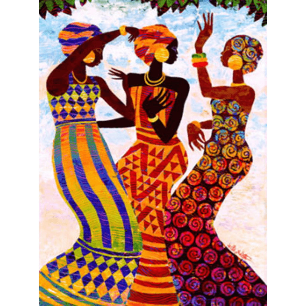 Pinturas con Diamantes Las Tres Africanas (40x30) - Pintura Diamante Redonda - africanas, bordado diamante, diamante  cuadrado, diamond painting, mosaico diamante, mostacilla cuadrada, mujeres, pintura diamante 