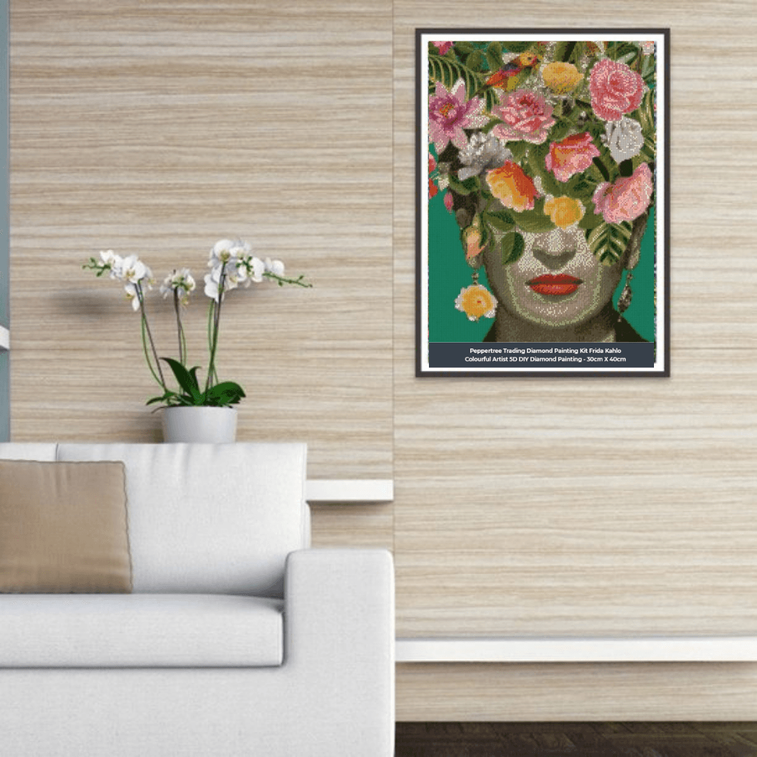 Pinturas con Diamantes Frida en Flores (30x40) - Pintura Diamante Redondo - arte, bordado diamante, diamante  cuadrado, diamond painting, flores, Frida, Frida Kahlo, mosaico diamante, mostacilla cuadrada, pintura diamante, pintura diamantes 
