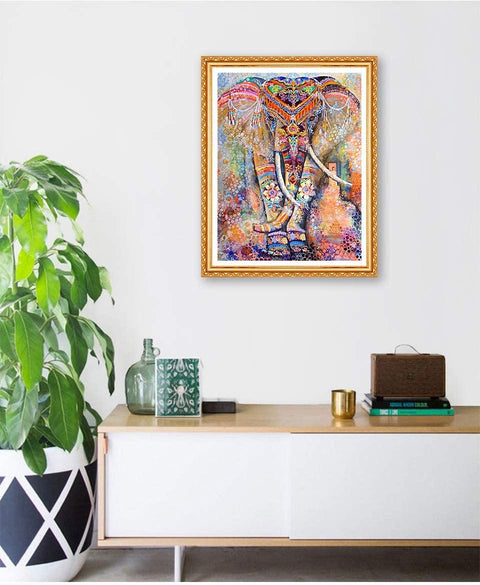 Pinturas con Diamantes Elefante Hindú (30x40) - Pintura Diamante Cuadrado - Animales, Colorido, ELEFANTE, hindu, india, mostacilla cuadrada, Pintura 