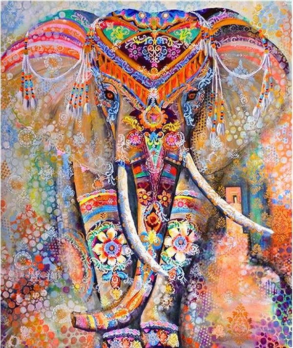 Pinturas con Diamantes Elefante Hindú (30x40) - Pintura Diamante Cuadrado - Animales, Colorido, ELEFANTE, hindu, india, mostacilla cuadrada, Pintura 