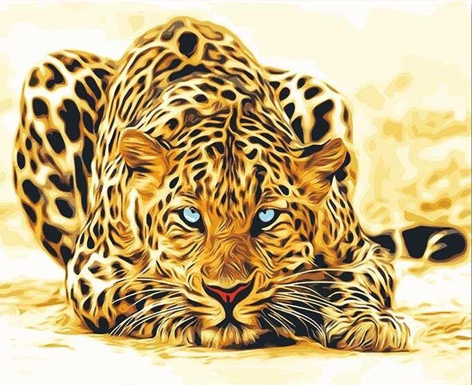 Pinturas con Números Leopardo - Pintura Por Número (40x50) - Animales, felino, fiera, leopardo, Pintura, Pintura con Número, salvaje 