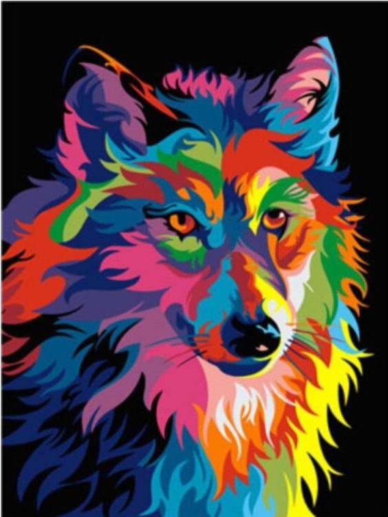 Pinturas con Números Lobo a Color - Pintura Por Número (40x50) - Animales, lobo, Moderno, number painting, Pintura con Número, pintura por números 