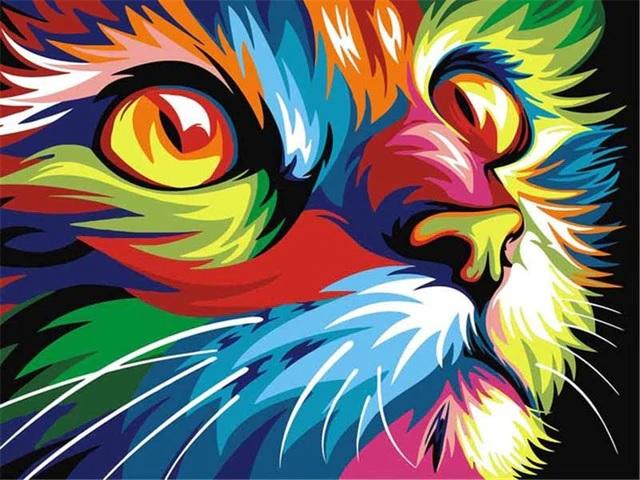 Pinturas con Números Gato Color - Pintura Por Número (40 x 50) - Animales, Gato, Gato a Color, Moderno, Niños, number painting, Paint By Numbers, Pintura con Número 