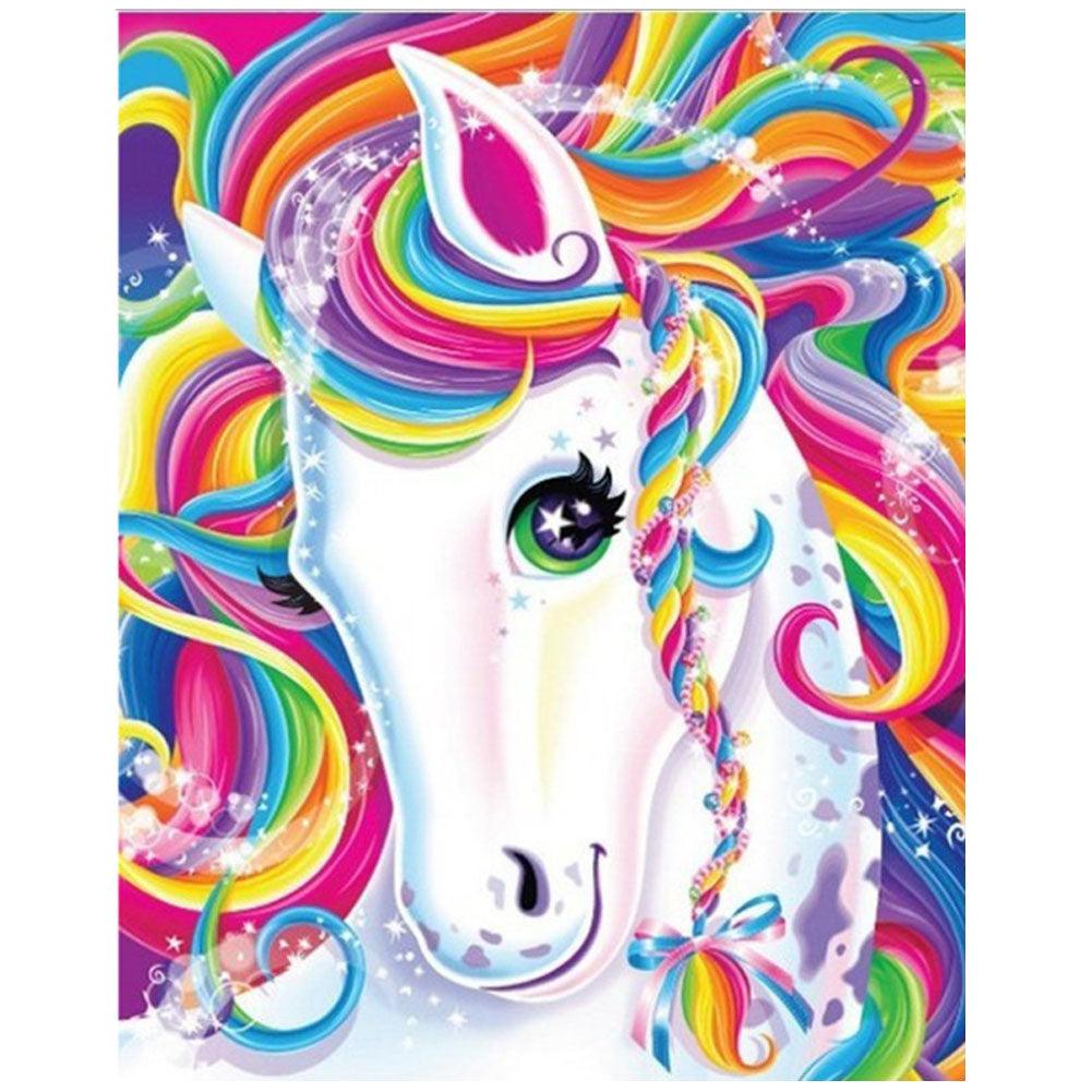 Pinturas con Diamantes Unicornio Multicolor (20 x 25) - Pintura Diamante Cuadrado - Animales, diamante cuadrado, diamond painting, infantil, niña, Niños, pintura con diamante, unicornio 