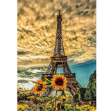 Pinturas con Diamantes El Girasol de la Torre Eiffel (30x40) - Pintura Diamante Cuadrado - atardecer, bordado diamante, Ciudades, diamante  cuadrado, diamond painting, eiffel, flores, girasol, mosaico diamante, mostacilla cuadrada, nubes, paris, pintura diamante 