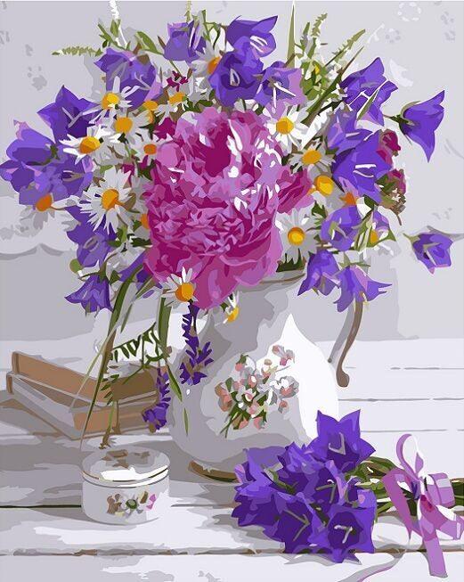 Pinturas con Números Jarro de Flores - Pintura por Numero (50x40) - flores, naturaleza, Paint By Numbers, pintura por numeros 