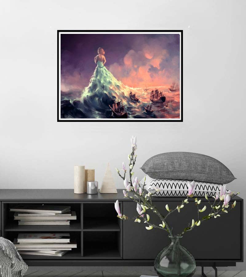 Pinturas con Diamantes La Hechicera de los Náufragos (40x30) - Pintura Diamante Cuadrado - amanecer, atardecer, barco, bordado diamante, diamante  cuadrado, diamond painting, hechicera, mar, mosaico diamante, mostacilla cuadrada, mujeres, naufrago, olas, pintura diamante, PRINCESA 