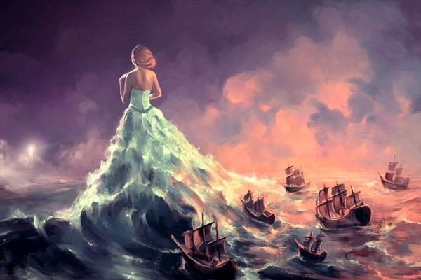 Pinturas con Diamantes La Hechicera de los Náufragos (40x30) - Pintura Diamante Cuadrado - amanecer, atardecer, barco, bordado diamante, diamante  cuadrado, diamond painting, hechicera, mar, mosaico diamante, mostacilla cuadrada, mujeres, naufrago, olas, pintura diamante, PRINCESA 