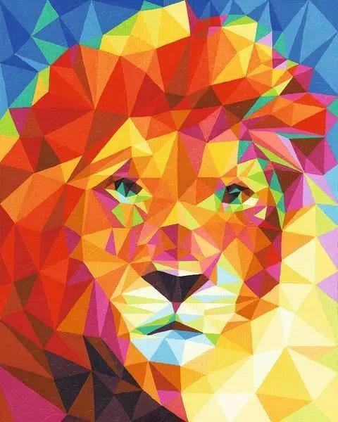 Pinturas con Números León Geométrico - Pintura Por Número (40x50) - Animales, Colorido, León, Moderno, Niño, Niños, Pintura, Pintura con Número 