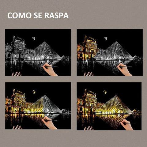 Manualidades Pintura Scratch Louvre - ciudades, europa, louvre, museo, rascar, raspar, scratch, scratch art 