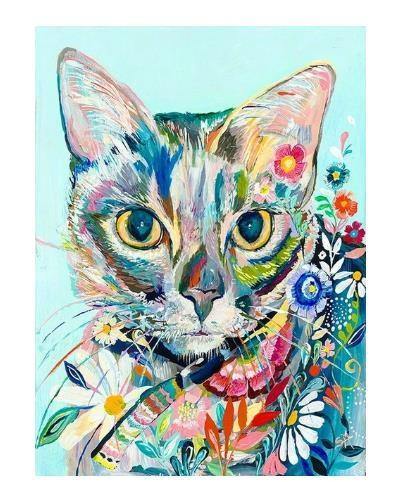 Pinturas con Diamantes Gato con Flores (30x40) - Pintura Diamante Cuadrado - Animales, diamond painting, FLORES, GATO, mostacilla cuadrada, PINTURA DIAMANTES, punto cruz 