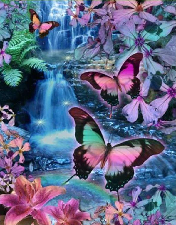Pinturas con Diamantes Mariposas  (30x40) - Pintura Diamante Cuadrado - CASCADA, DIAMANTE, DIAMOND PAINTING, MARIPOSA, Moderno, mosaico diamante, mostacilla cuadrada 