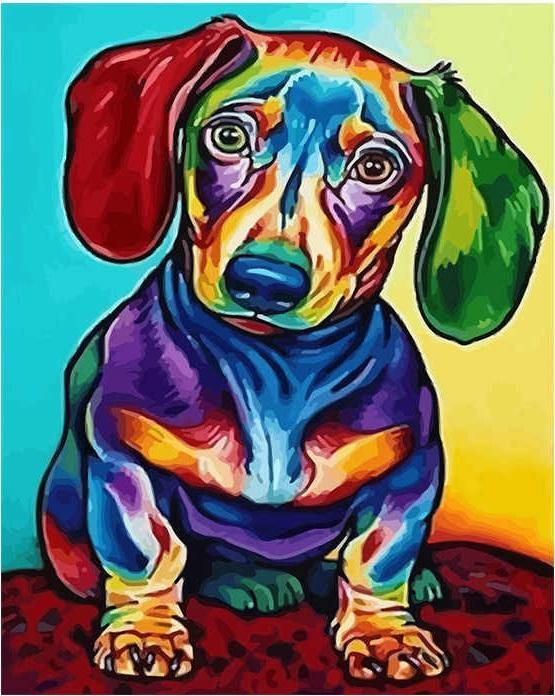 Pinturas con Números Perro Salchicha - Pintura Por Número (40x50) - Animales, dachshund, number painting, perro salchicha, Perros, Pintura con Número, pintura por números, salchicha 