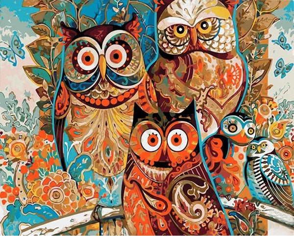 Pinturas con Números Búhos Terracota - Pintura por Numero (50x40) - animales, aves, buhos, Niños, Paint By Numbers, Pintura con Número, pintura por números 