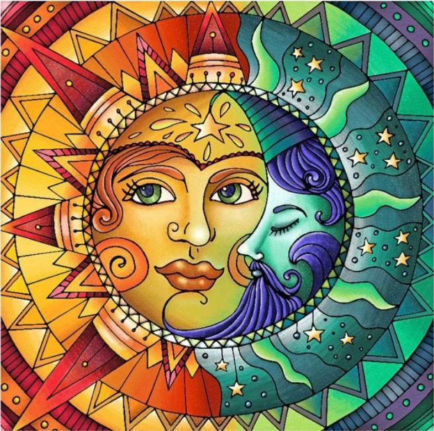 Pinturas con Diamantes Sol y Luna (40x40) - Pintura Diamante Cuadrado XL - bordado diamante, diamante  cuadrado, diamond painting, FLORES, LUNA, Moderno, mosaico diamante, mostacilla cuadrada, pintura diamante, SOL, xl 