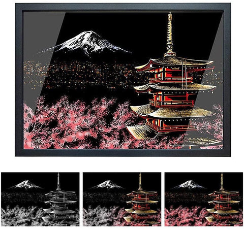Manualidades Pintura Scratch Monte Fuji - china, ciudades, edificio, fuji, monte, rascar, raspar, scratch, scratch art 