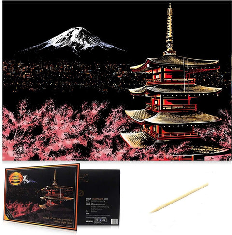 Manualidades Pintura Scratch Monte Fuji - china, ciudades, edificio, fuji, monte, rascar, raspar, scratch, scratch art 