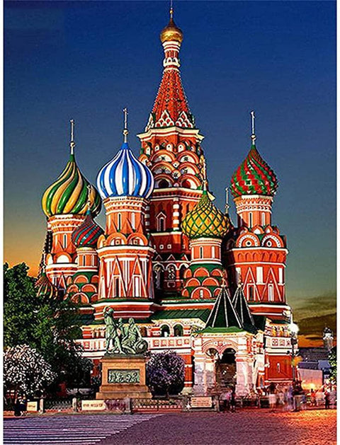 Pinturas con Diamantes Iglesia en Moscú (40x30) - Pintura Diamante Cuadrado - bordado diamante, ciudad, diamante  cuadrado, diamond painting, iglesia, mosaico diamante, MOSCU, mostacilla cuadrada, pintura diamante, rusia 