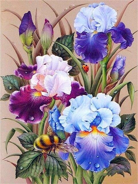 Pinturas con Diamantes Orquideas Violetas (30x40) - Pintura Diamante Redondo - arreglo floral, bordado diamante, cuadros famosos, Diamante Redondo, diamond painting, FLORES, margarita, mosaico diamante, mostacilla redonda, naturaleza, pintura diamante 