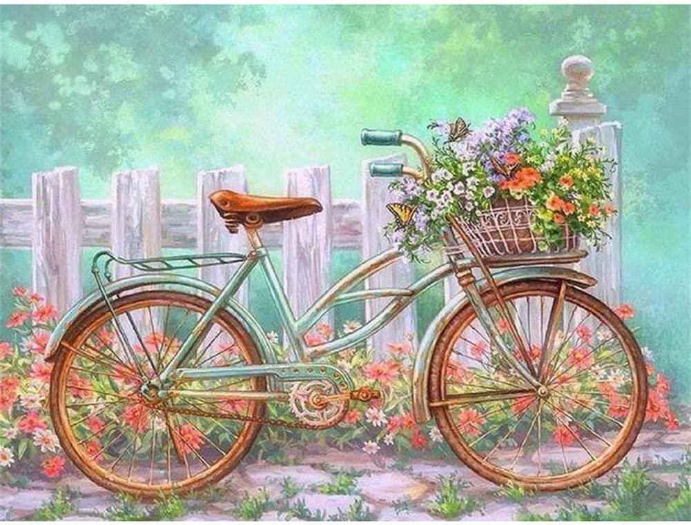 Pinturas con Diamantes Paseo en Bicicleta (40x30) - Pintura Diamante Redondo - bicicleta, bordado diamante, Diamante Redondo, diamond painting, Flores, mosaico diamante, mostacilla redonda, paseo, pintura diamante, Primavera 