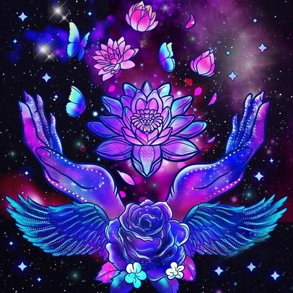 Pinturas con Diamantes Manos en el Universo (30x30) - Pintura Diamante Redondo - bordado diamante, Diamante Redondo, diamond painting, ENERGIA, mano, MISTICO, mosaico diamante, mostacilla redonda, pintura diamante, Primavera, UNIVERSO 
