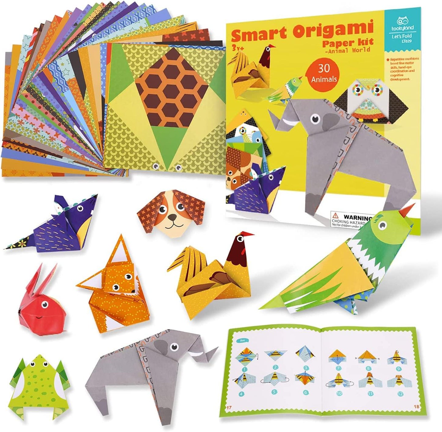 Manualidades Kit de Origami Infantil - Mundo Animal - 30 Piezas - animales, arte, creatividad, infantil, LT029, Manualidades, Niños, origami 