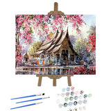 Pinturas con Números Templo Japonés - Pintura Por Número (40x50) - casa, ciruelo, japon, number painting, paisajes, Pintura con Número, pintura por números, templo 