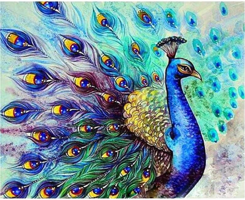 Pinturas con Diamantes Pavo Real (40x30) - Pintura Diamante Cuadrado - Alas, Animales, aves, bordado diamante, diamond painting, mostacilla cuadrada, Pajaro, pavo real, pintura diamante 