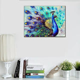 Pinturas con Diamantes Pavo Real (40x30) - Pintura Diamante Cuadrado - Alas, Animales, aves, bordado diamante, diamond painting, mostacilla cuadrada, Pajaro, pavo real, pintura diamante 