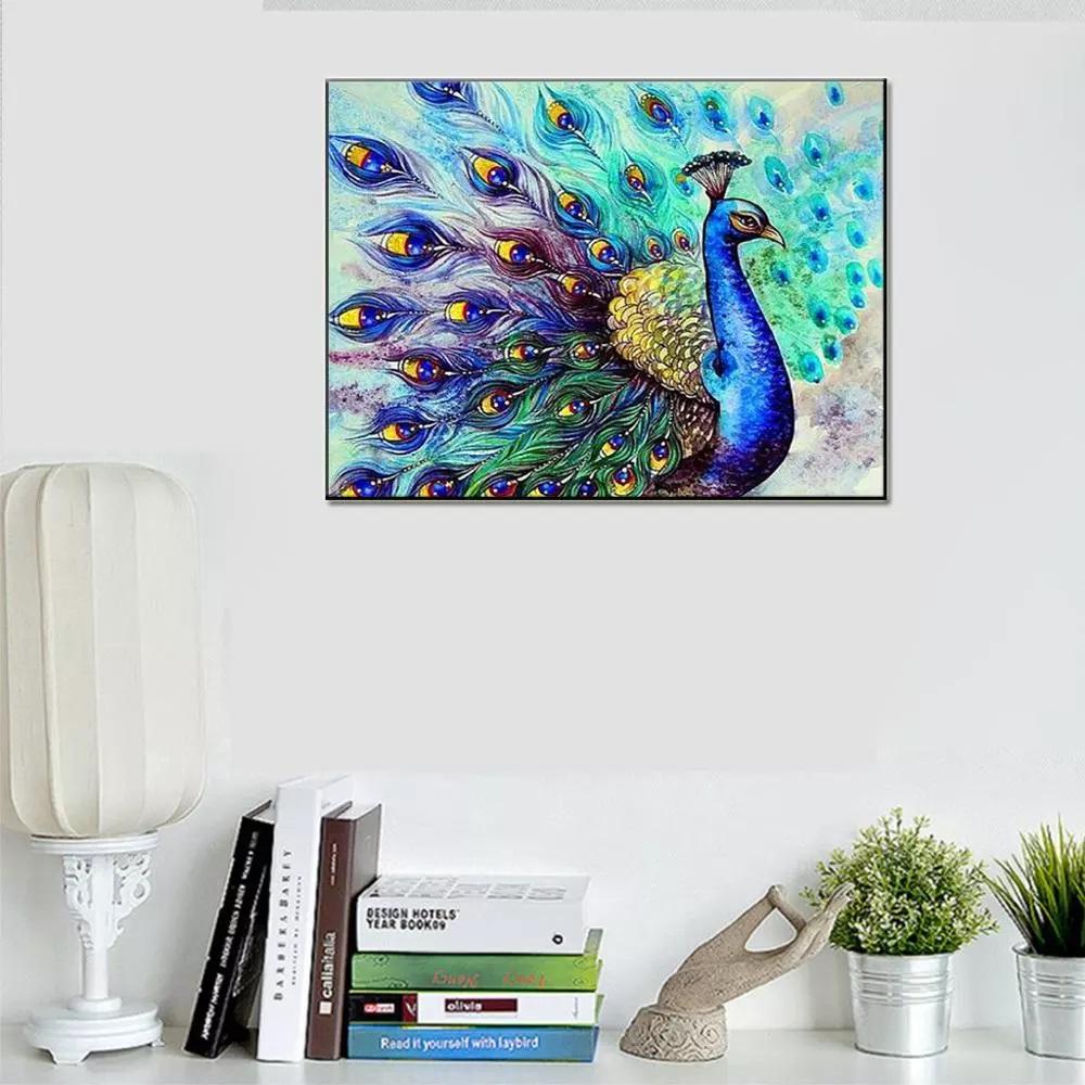 Pinturas con Diamantes Pavo Real (40x30) - Pintura Diamante Cuadrado - Alas, Animales, aves, bordado diamante, diamond painting, mostacilla cuadrada, Pajaro, pavo real, pintura diamante 