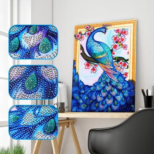 Pinturas con Diamantes Pavo Real (40x30) - Pintura Diamante Llenado Parcial - aves, bordado diamante, diamante  cuadrado, diamond painting, llenado parcial, mosaico diamante, pajaro, pintura diamante 