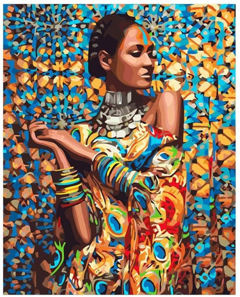 Pinturas con Números Belleza Africana - Pintura por Numero (40x50) - africana, joyas, Moderno, morena, mujeres, negra, Pintura con Número, pintura por números 