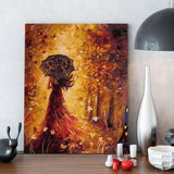 Pinturas con Números Mujer en Otoño - Pintura Por Número - 40x50 - Flores, Hojas, mujeres, number painting, otoño, Paint By Numbers, paragua, Pintura con Número, Romantico 