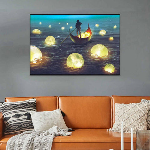 Pinturas con Números Recolector de Lunas - Pintura Por Número (40x50) - atardecer, Colorido, hombre, lunas, Moderno, mujer, Pintura con Número, puesta de sol 