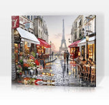 Pinturas con Números Calle en París - Pintura por Numero (50x40) - cafeteria, calle, Ciudades, floreria, Paint By Numbers, paris, Pintura con Número, pintura por números 