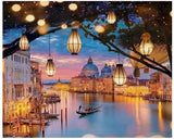 Pinturas con Números Faroles en Venecia - Pintura Por Número (50x40) - ciudades, faroles, Pintura con Número, venecia 