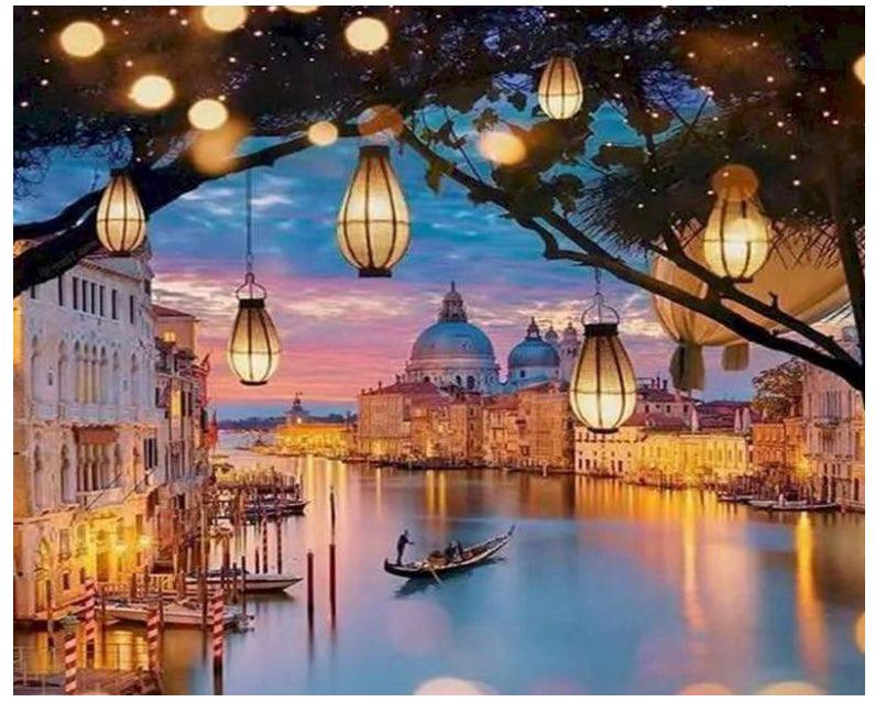 Pinturas con Números Faroles en Venecia - Pintura Por Número (50x40) - ciudades, faroles, Pintura con Número, venecia 