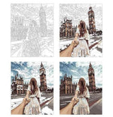 Pinturas con Números De la mano en Londres - Pintura por Numero (50x40) - Ciudades, Londres, mujeres, Paint By Numbers, Parejas, Pintura con Número, pintura por números 