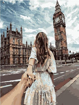 Pinturas con Números De la mano en Londres - Pintura por Numero (50x40) - Ciudades, Londres, mujeres, Paint By Numbers, Parejas, Pintura con Número, pintura por números 