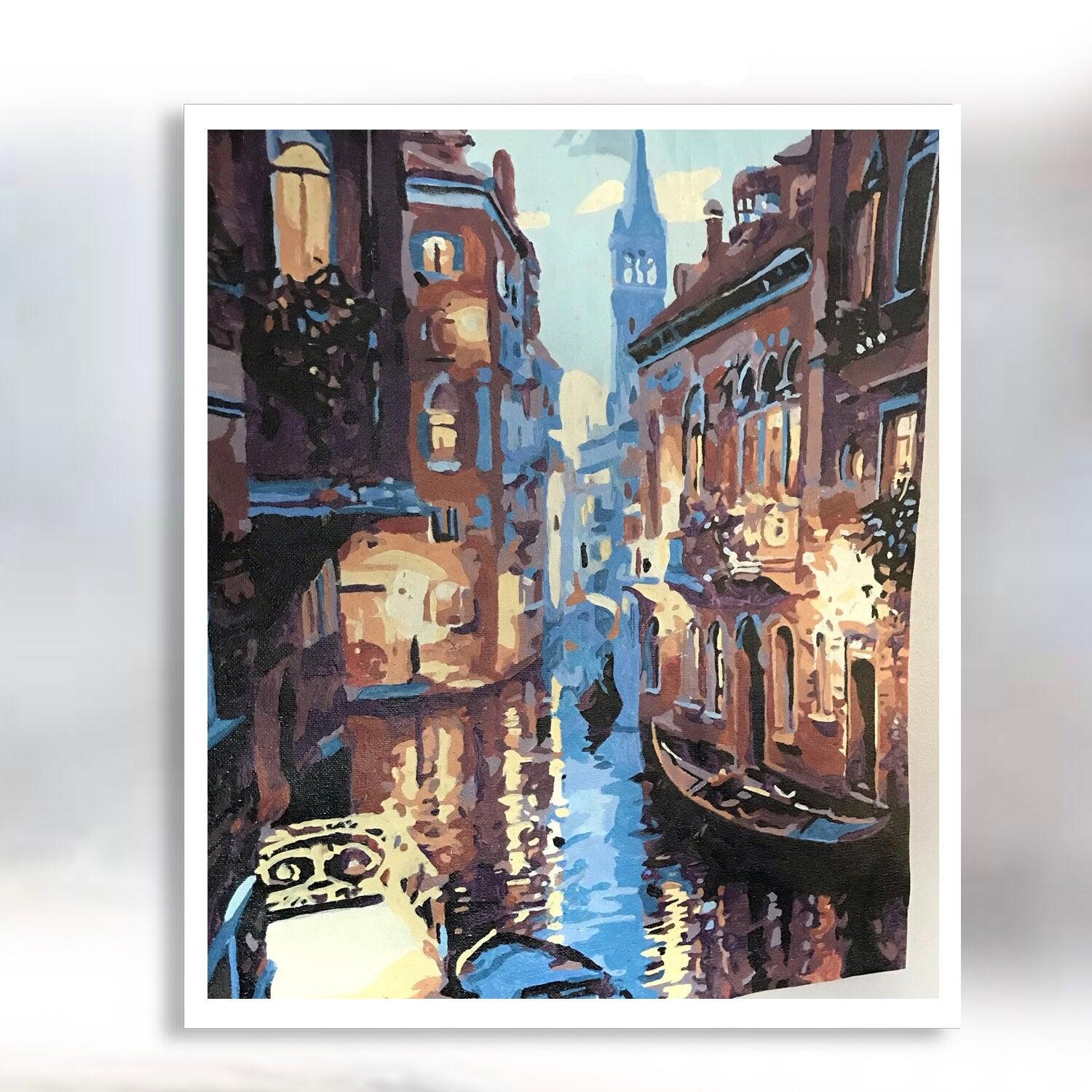Pinturas con Números Luces en Venecia - Pintura Por Número (40x50) - Ciudades, Pintura con Número, venecia 