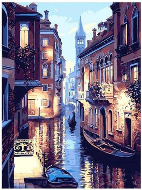 Pinturas con Números Luces en Venecia - Pintura Por Número (40x50) - Ciudades, Pintura con Número, venecia 