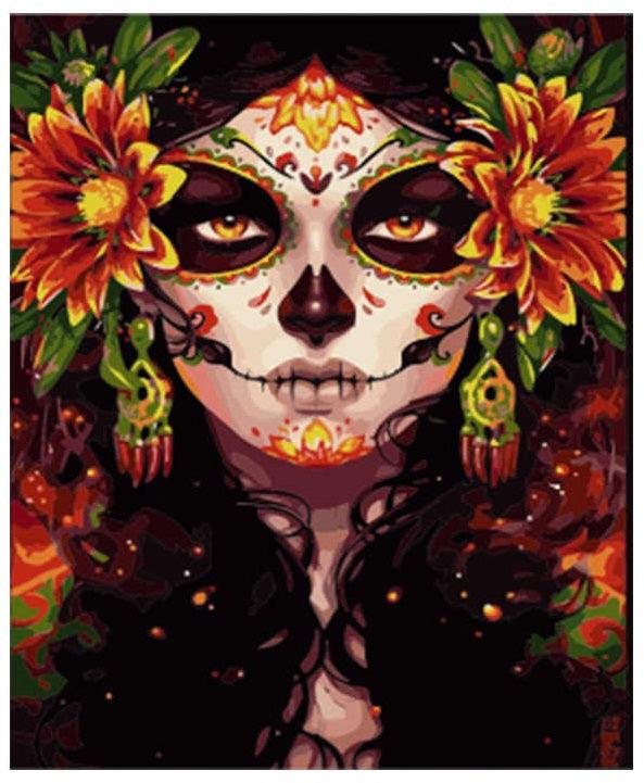 Pinturas con Números Mujer Calavera Mexicana - Pintura Por Número (40x50) - calavera, Catrina, Moderno, mujeres, México, Pintura con Número 