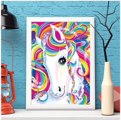 Pinturas con Diamantes Unicornio Multicolor (20 x 25) - Pintura Diamante Cuadrado - Animales, diamante cuadrado, diamond painting, infantil, niña, Niños, pintura con diamante, unicornio 
