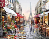 Pinturas con Números Calle en París - Pintura por Numero (50x40) - cafeteria, calle, Ciudades, floreria, Paint By Numbers, paris, Pintura con Número, pintura por números 