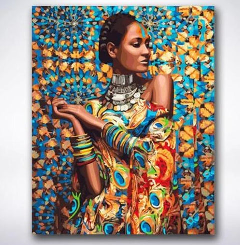 Pinturas con Números Belleza Africana - Pintura por Numero (40x50) - africana, joyas, Moderno, morena, mujeres, negra, Pintura con Número, pintura por números 